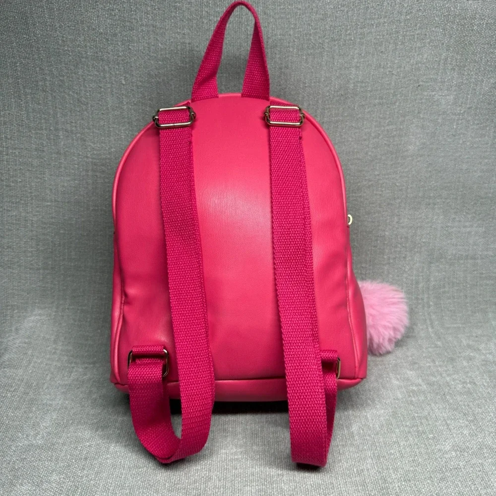 Pink Cat Mini Backpack Quilted Faux Leather Pom Pom Flower Crown Kids School Bag